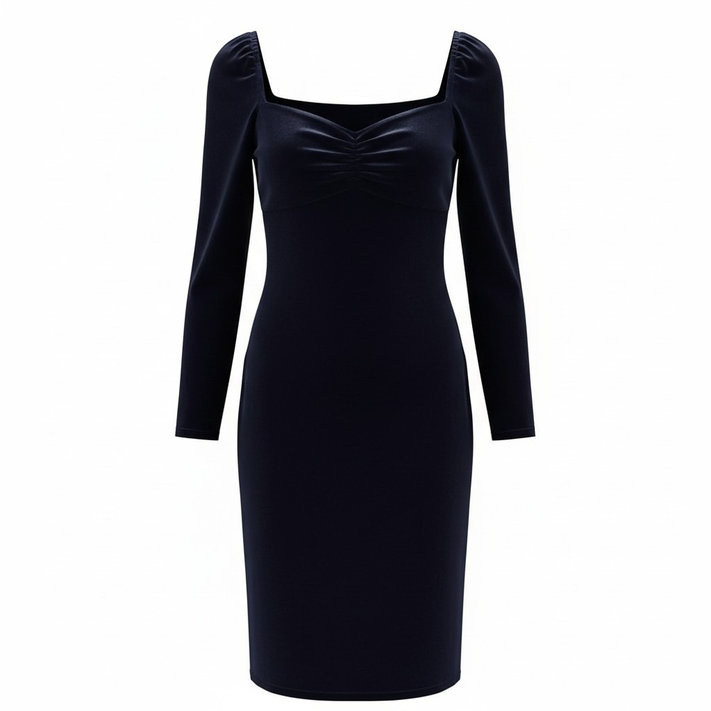 Boden Black Velvet Ruched Sweetheart Midi‎ Dress Long Sleeve US 10R UK 14R